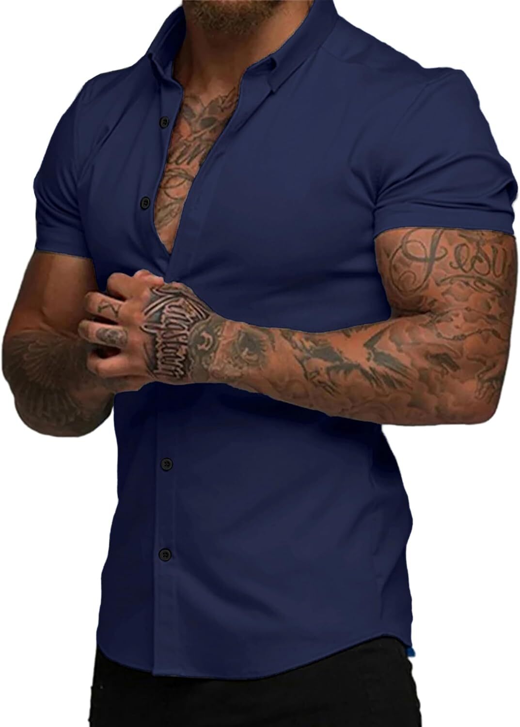 Men's Short Sleeve Dress Shirts Casual Button Down Wrinkle-Free Shirt