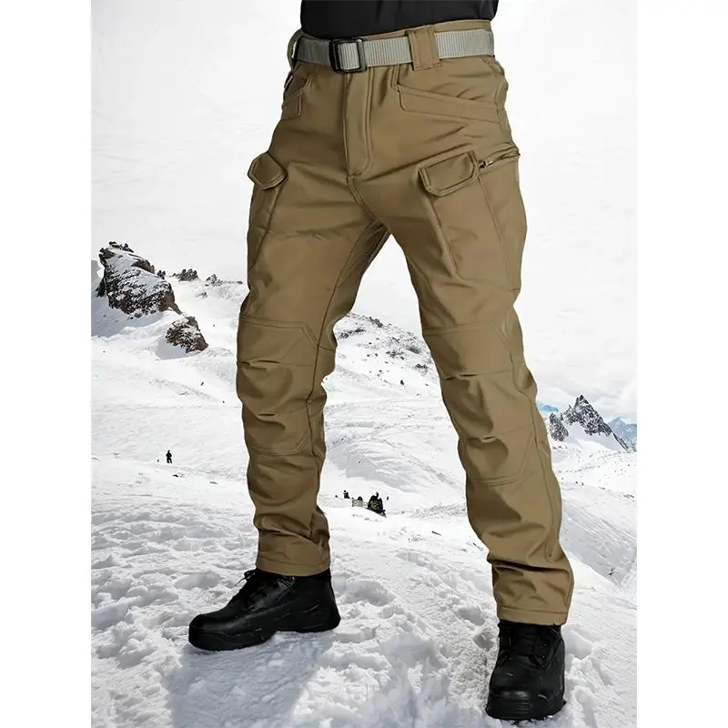 Men’s Soft Shell Tactical Pants: Fleece-Lined, Multi-Pocket, Windproof Warm (Fall/Winter)