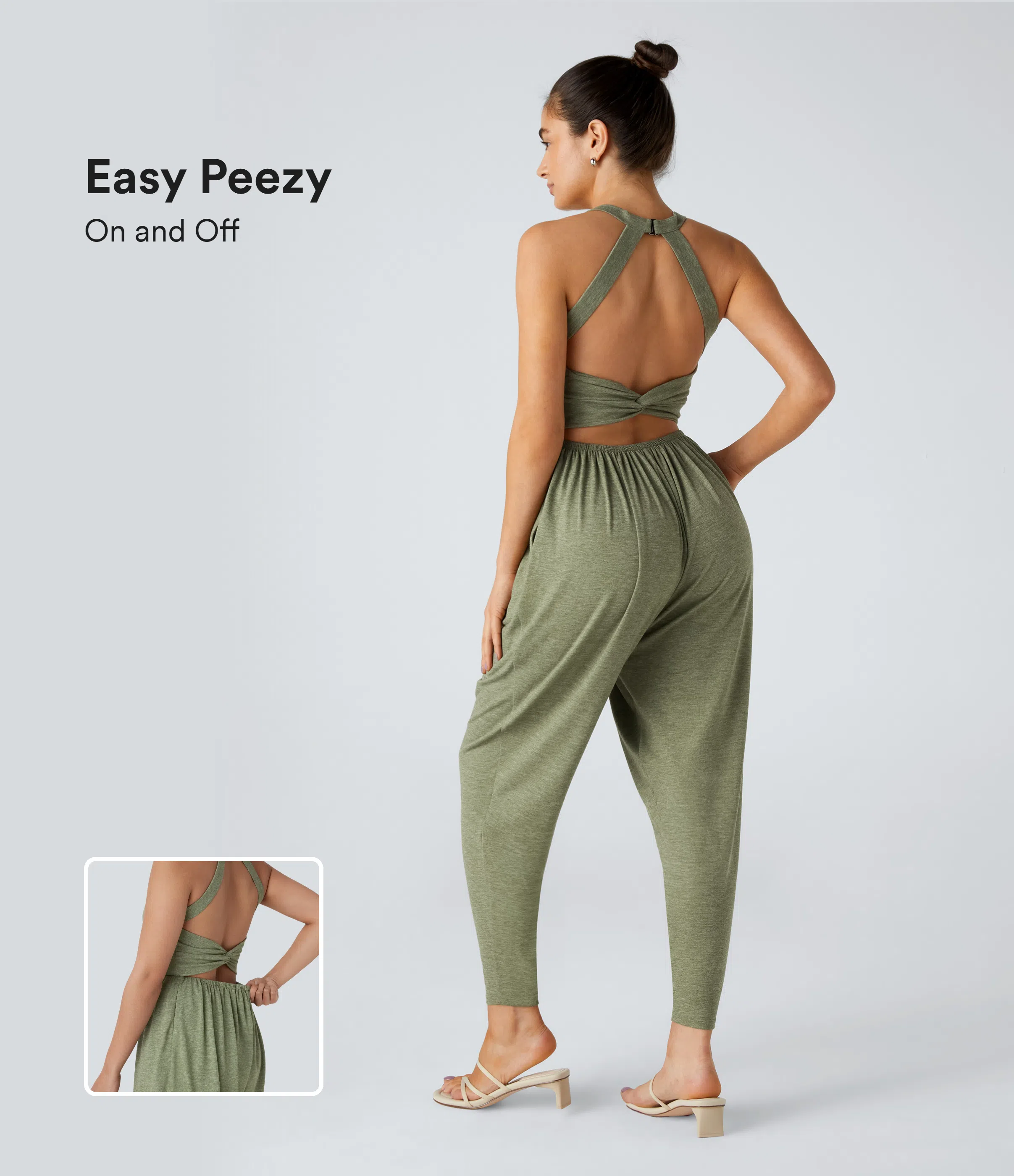 💝Last day promotion-⏰Backless Twisted U Neck Side Pocket Harem Casual Jumpsuit-Easy Peezy Edition