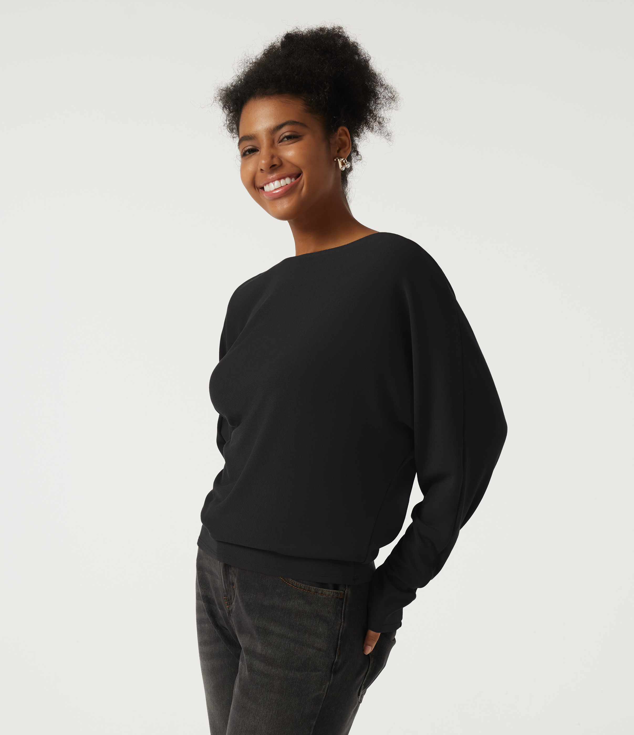 Boat Neck Batwing Long Sleeve Casual Top