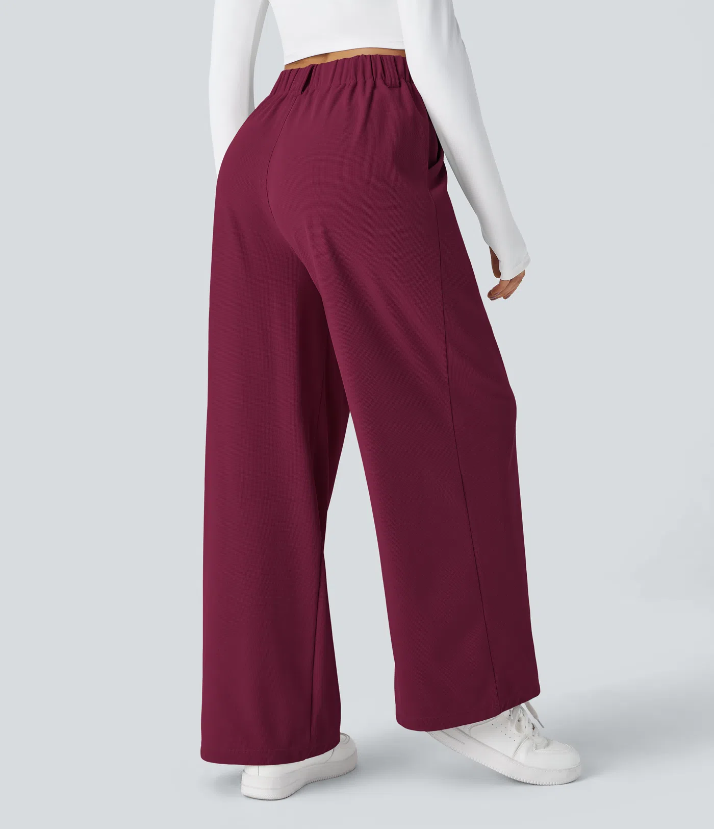 High Waisted Side Pocket Wide Leg Waffle Work Pants