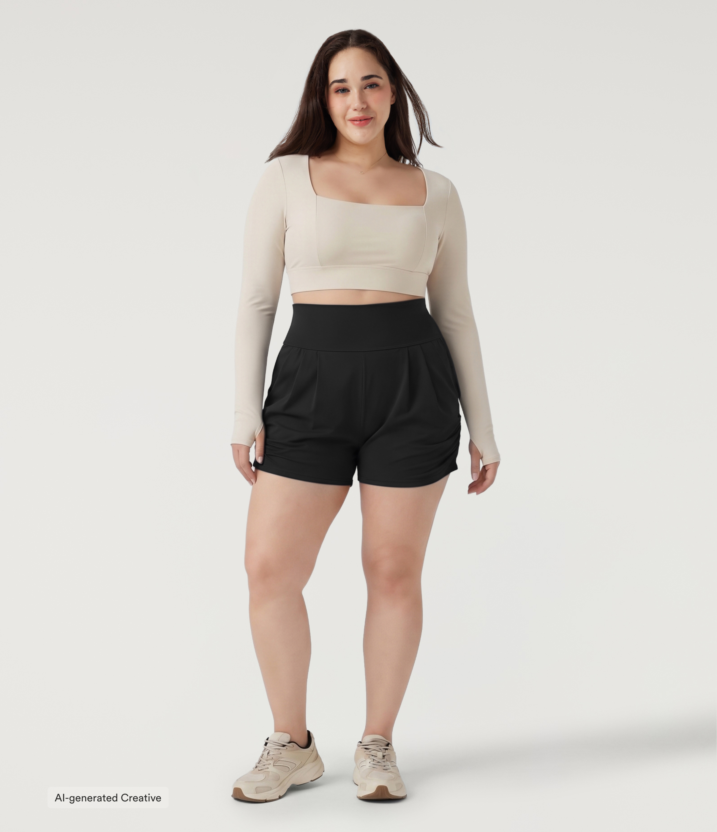 Plus Size SoftlyZero™ Airy High Waisted Ruched InstantCool Yoga Shorts 3'' with Pockets