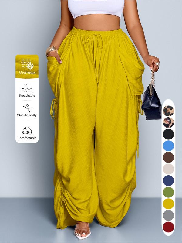 Women's Casual Loose-Fit Wide Leg Pants, Long Plain Design