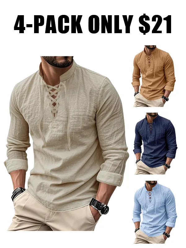 Men's Linen Casual Long Sleeve Polo Shirt