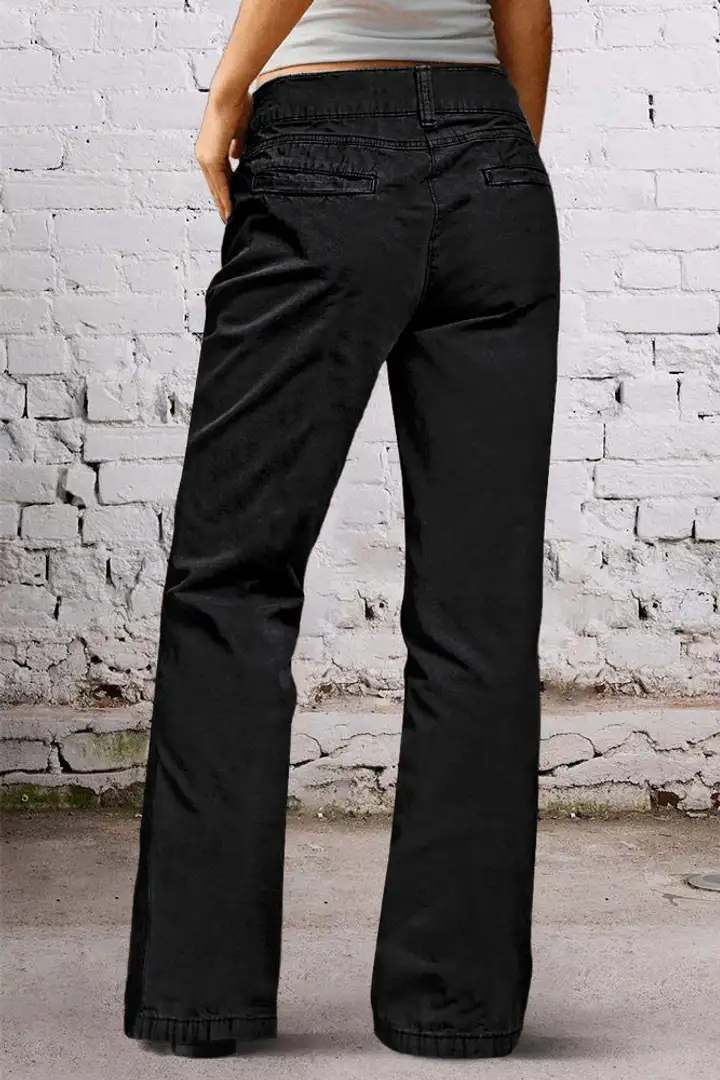 💝Last day promotion -Solid Seam Front Mid Rise Straight Leg Pants