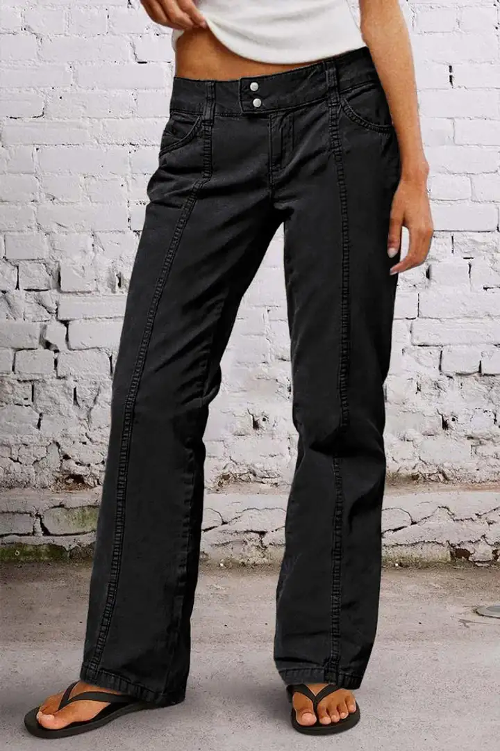 💝Last day promotion -Solid Seam Front Mid Rise Straight Leg Pants