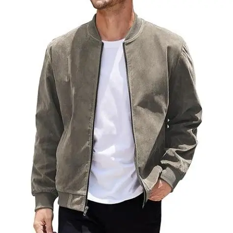 Men’s Classic Thin Casual Jacket: Stretchy Faux Suede (Lightweight, Retro, Soft)