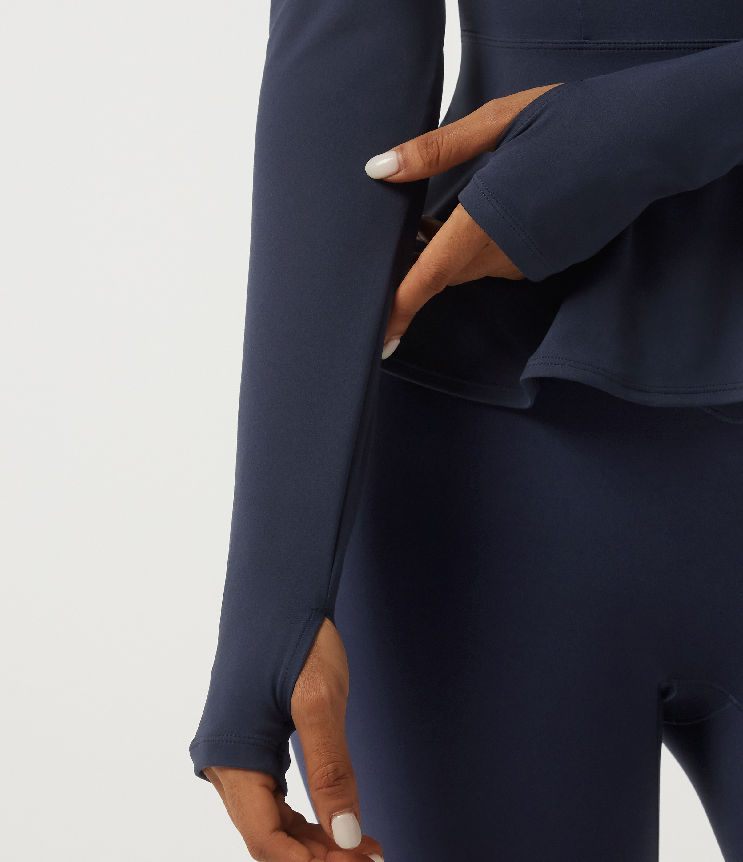 Round Neck Long Sleeve Ruffle Hem Yoga Sports Top with Thumbholes
