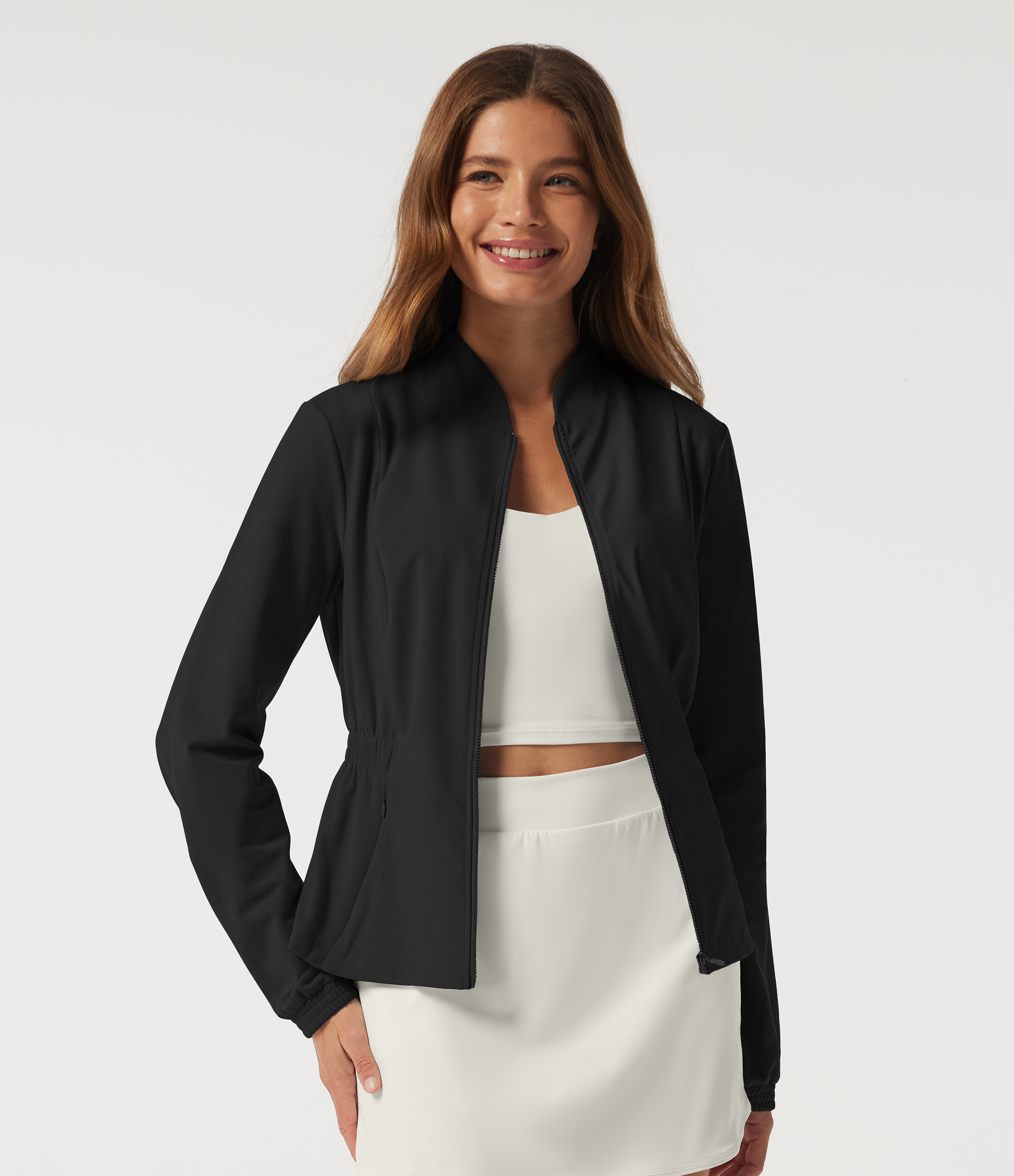 Long Sleeve Ruched Casual Jacket with Pockets