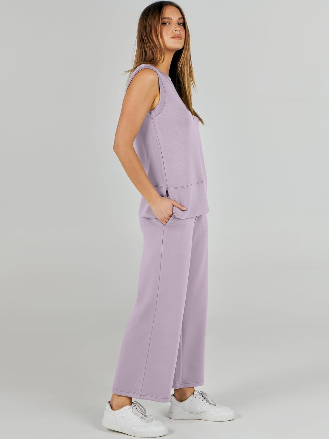 Women's 2 Piece Sets Summer Outfits Sleeveless Wide Leg Tracksuits Casual Sweat Sets Lounge Sweatsuits
