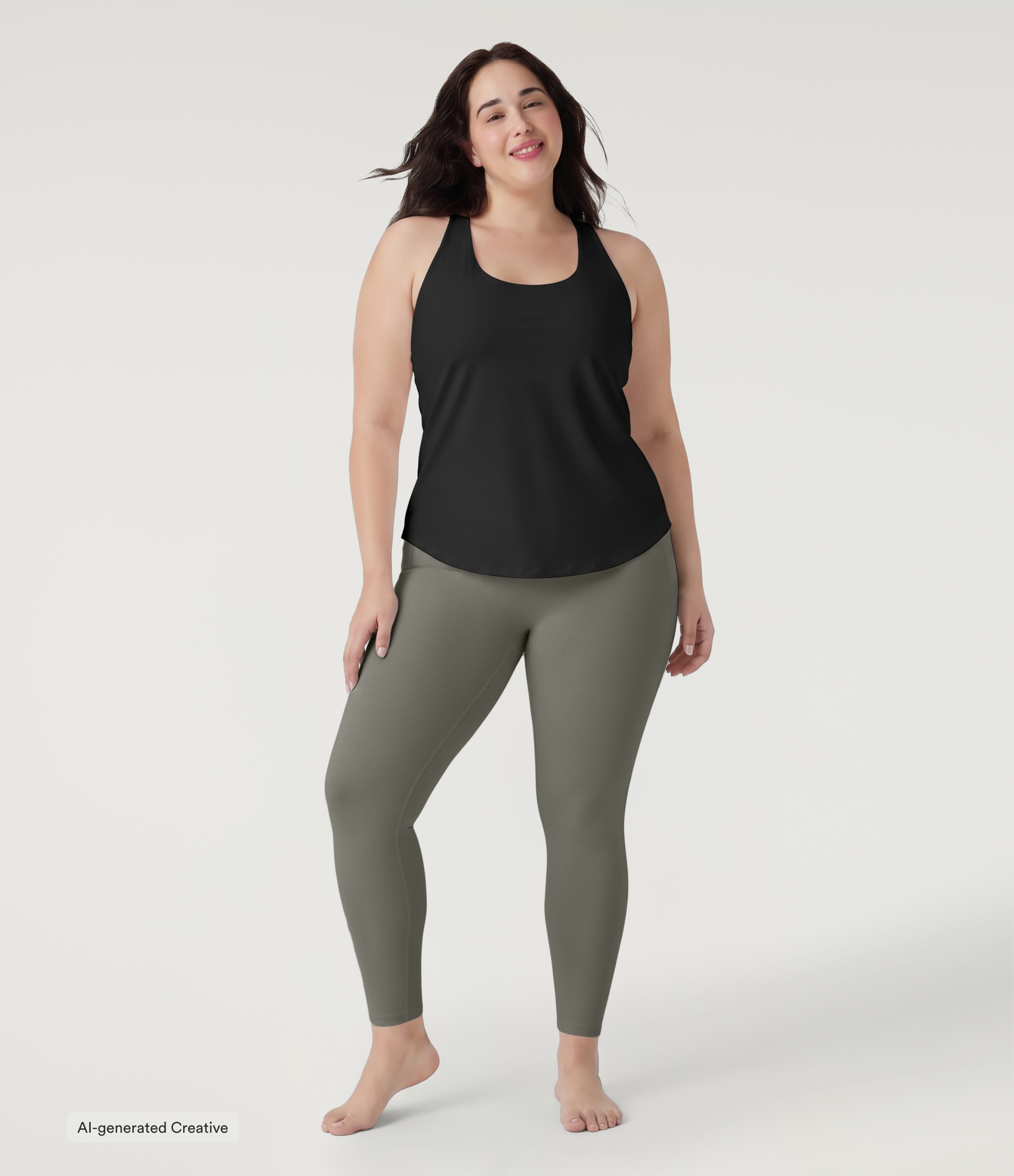 Plus Size U Neck Built-in Bra Curved Hem InstantCool Yoga Tank Top-UPF50+