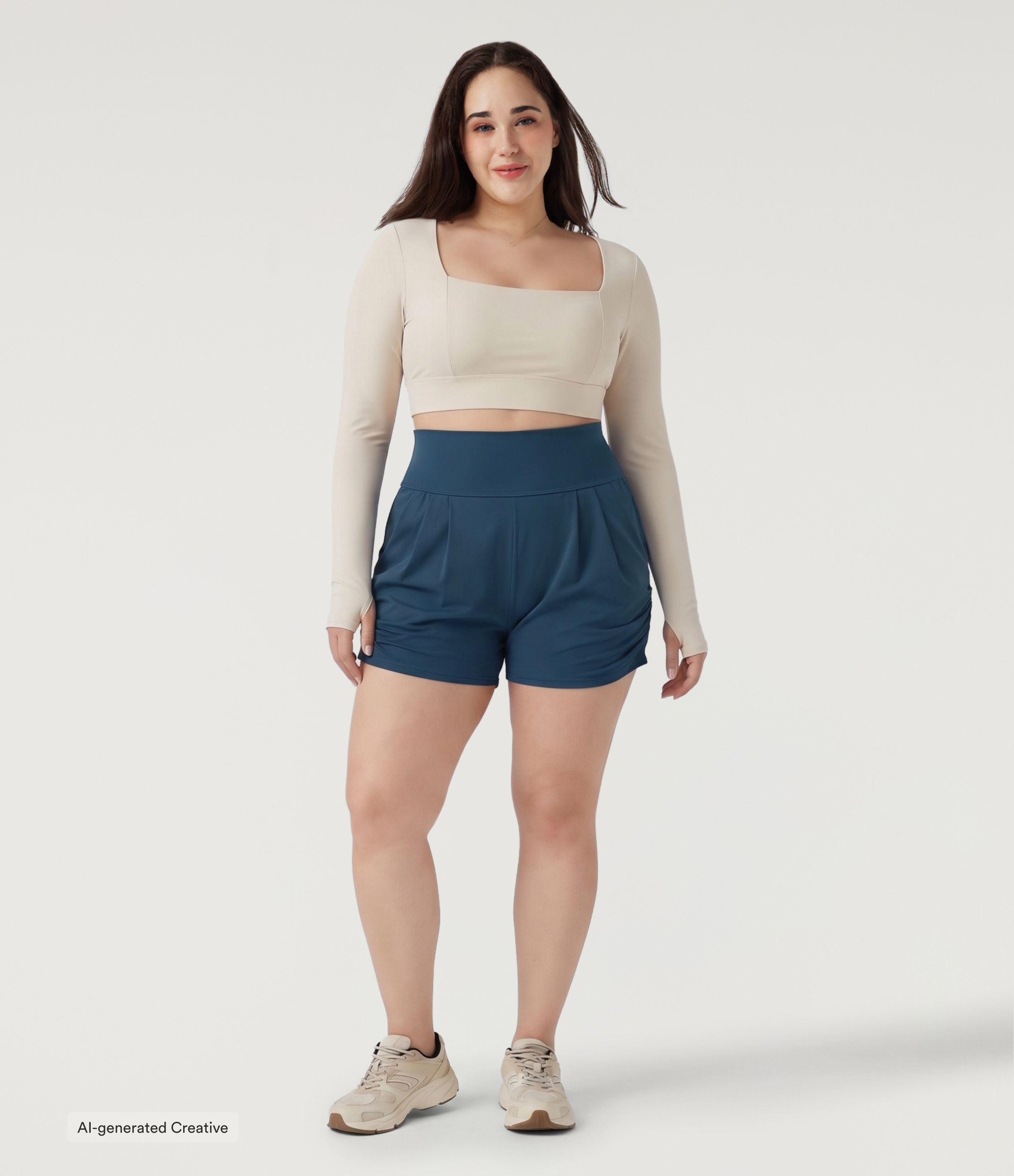 Plus Size SoftlyZero™ Airy High Waisted Ruched InstantCool Yoga Shorts 3'' with Pockets