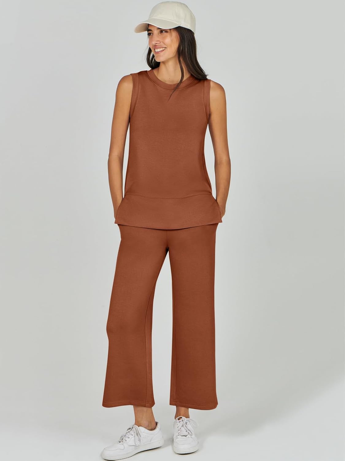 Women's 2 Piece Sets Summer Outfits Sleeveless Wide Leg Tracksuits Casual Sweat Sets Lounge Sweatsuits