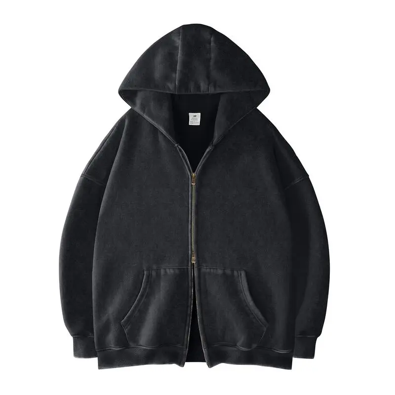 Oversized Acid Wash Hoodies Sweatshirt with Double Zip Up