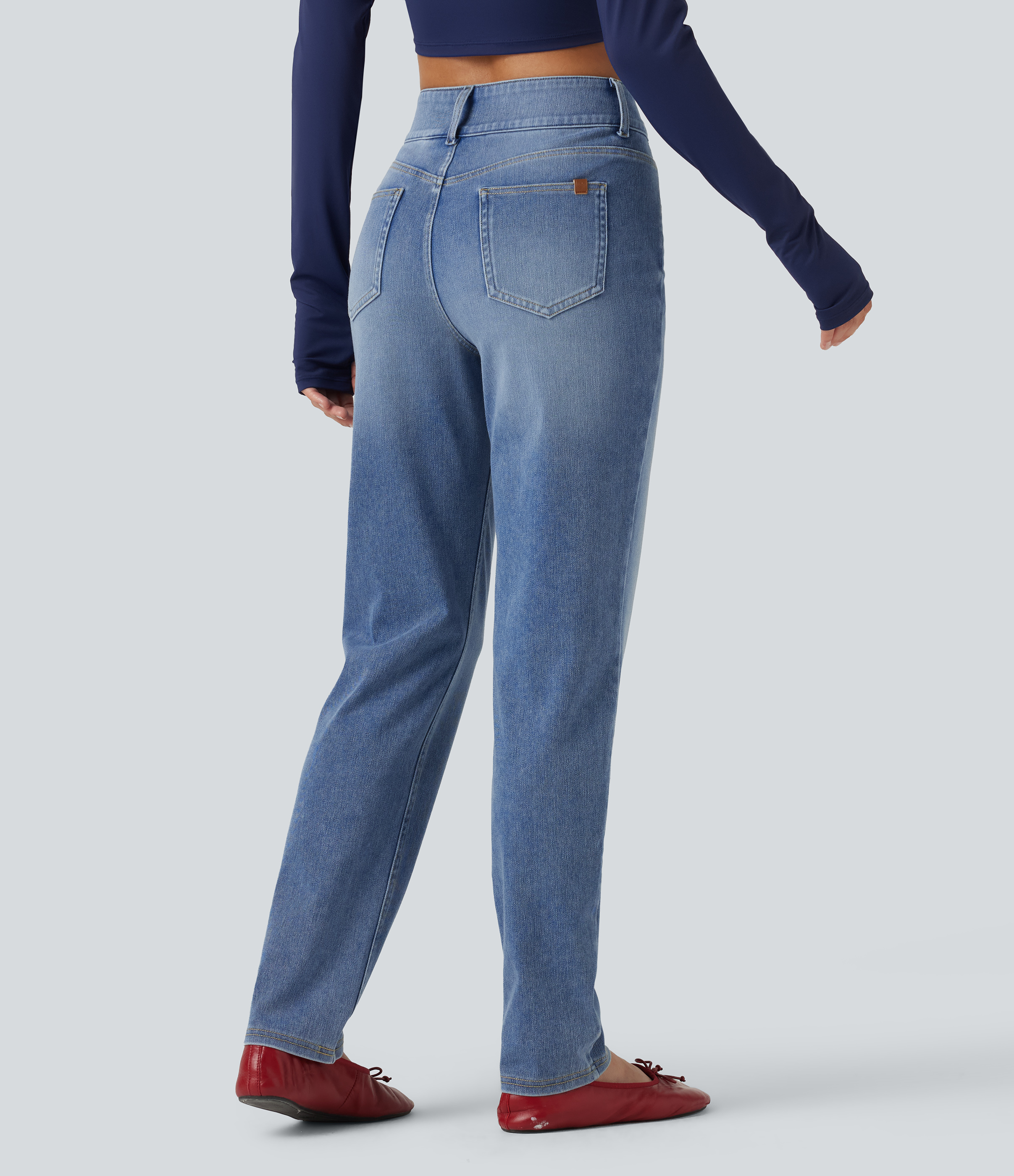 Halara Flex™ Mid Rise Straight Leg Casual Cotton Jeans with Pockets
