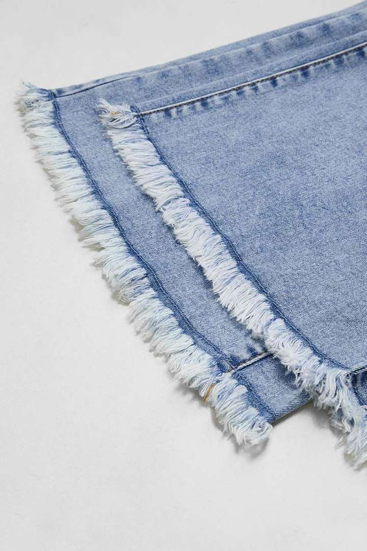 Wash Raw Hem Flap Pocket Wide Leg Low Rise Jeans