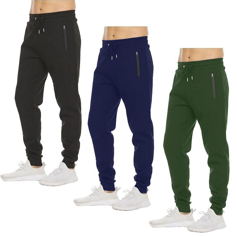 Men's 3 Pack Fleece Active Athletic Jogger Sweatpants with Drawstring
