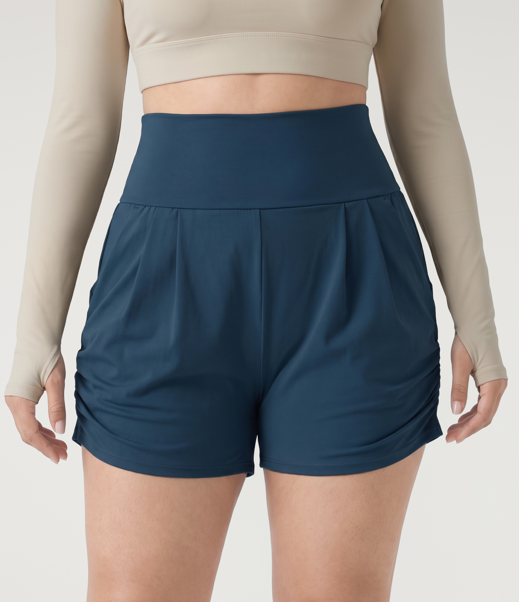 Plus Size SoftlyZero™ Airy High Waisted Ruched InstantCool Yoga Shorts 3'' with Pockets
