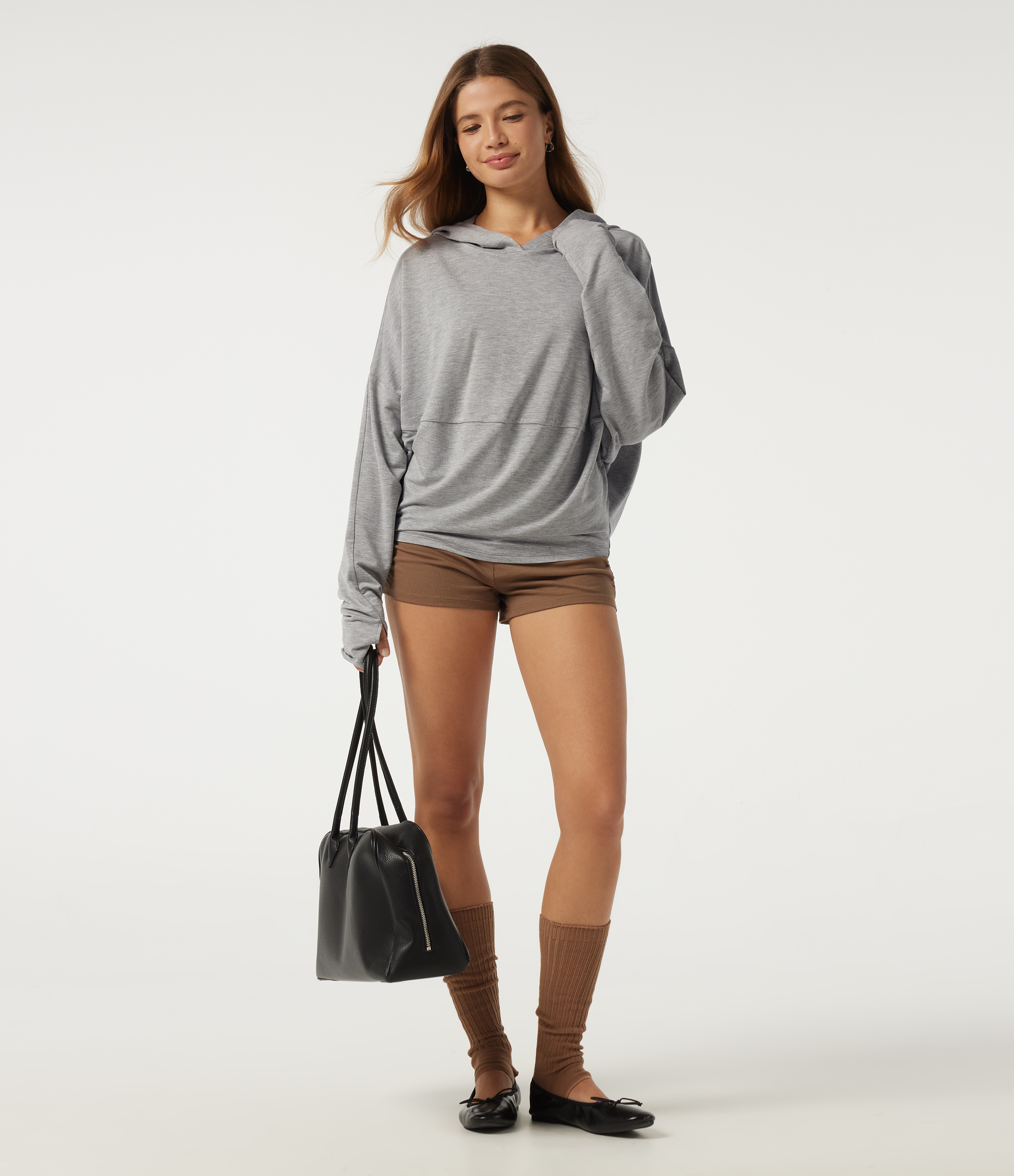 Hooded Long Sleeve Casual Sweatshirt with Thumbholes