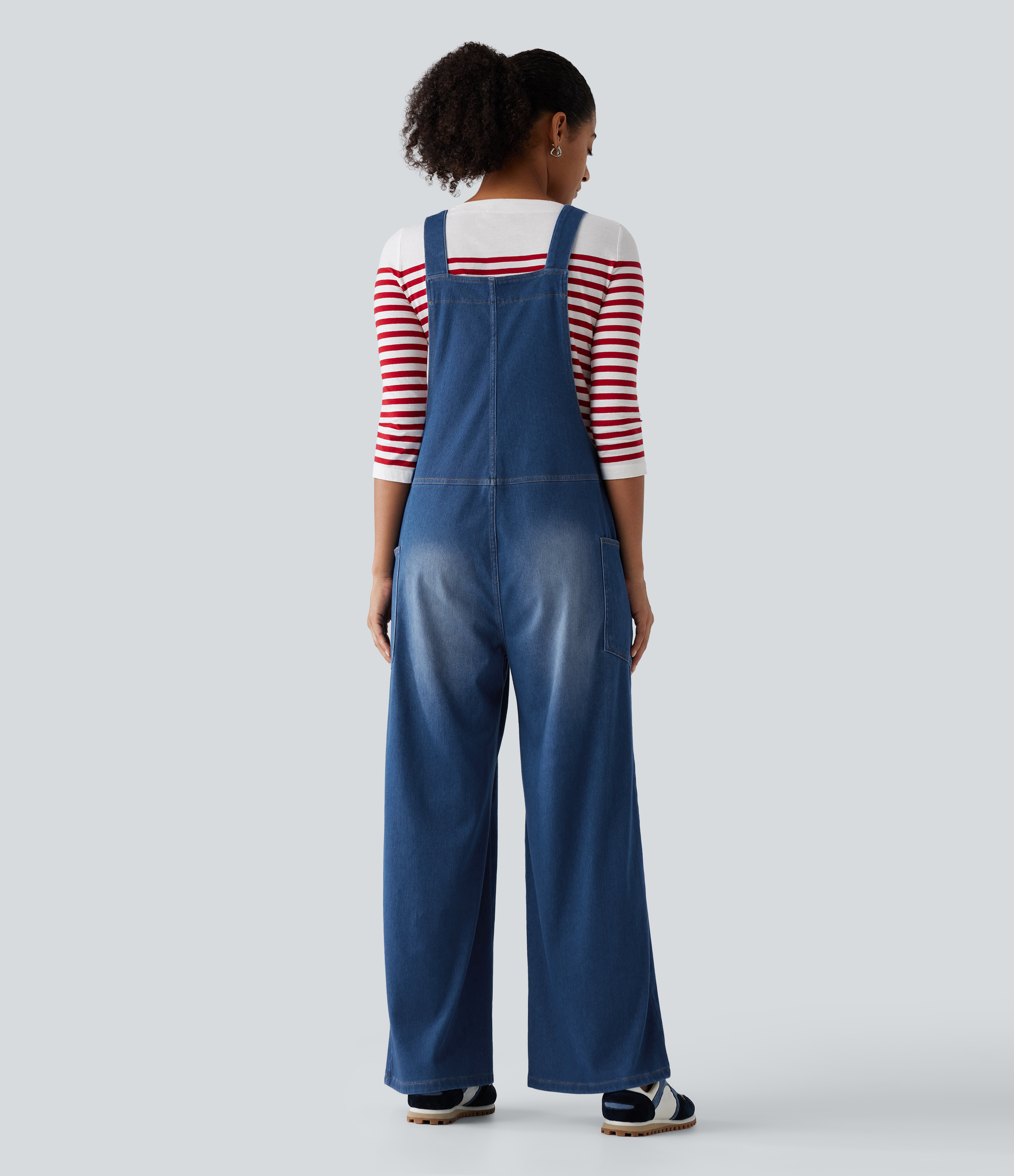Halara Flex™ V Neck Wide Leg Denim Casual Overalls with Pockets