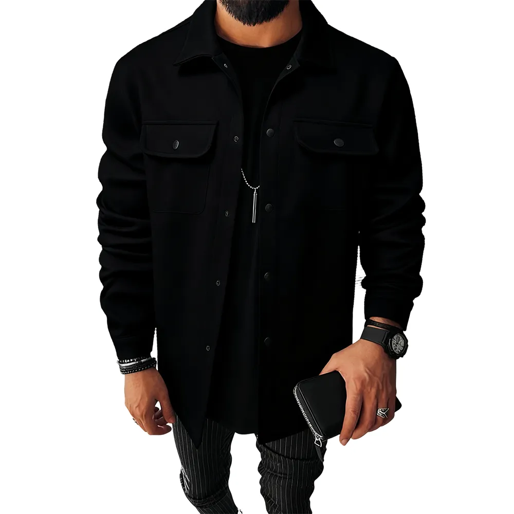Men's casual warm button-down pocket jacket