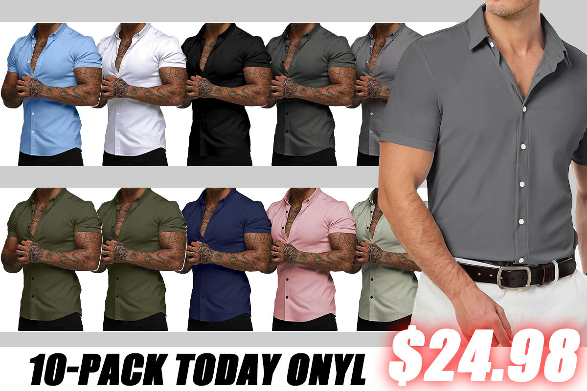 Men's Short Sleeve Dress Shirts Casual Button Down Wrinkle-Free Shirt