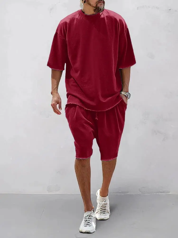 Men's Casual Loose Fit Solid Sports Sets