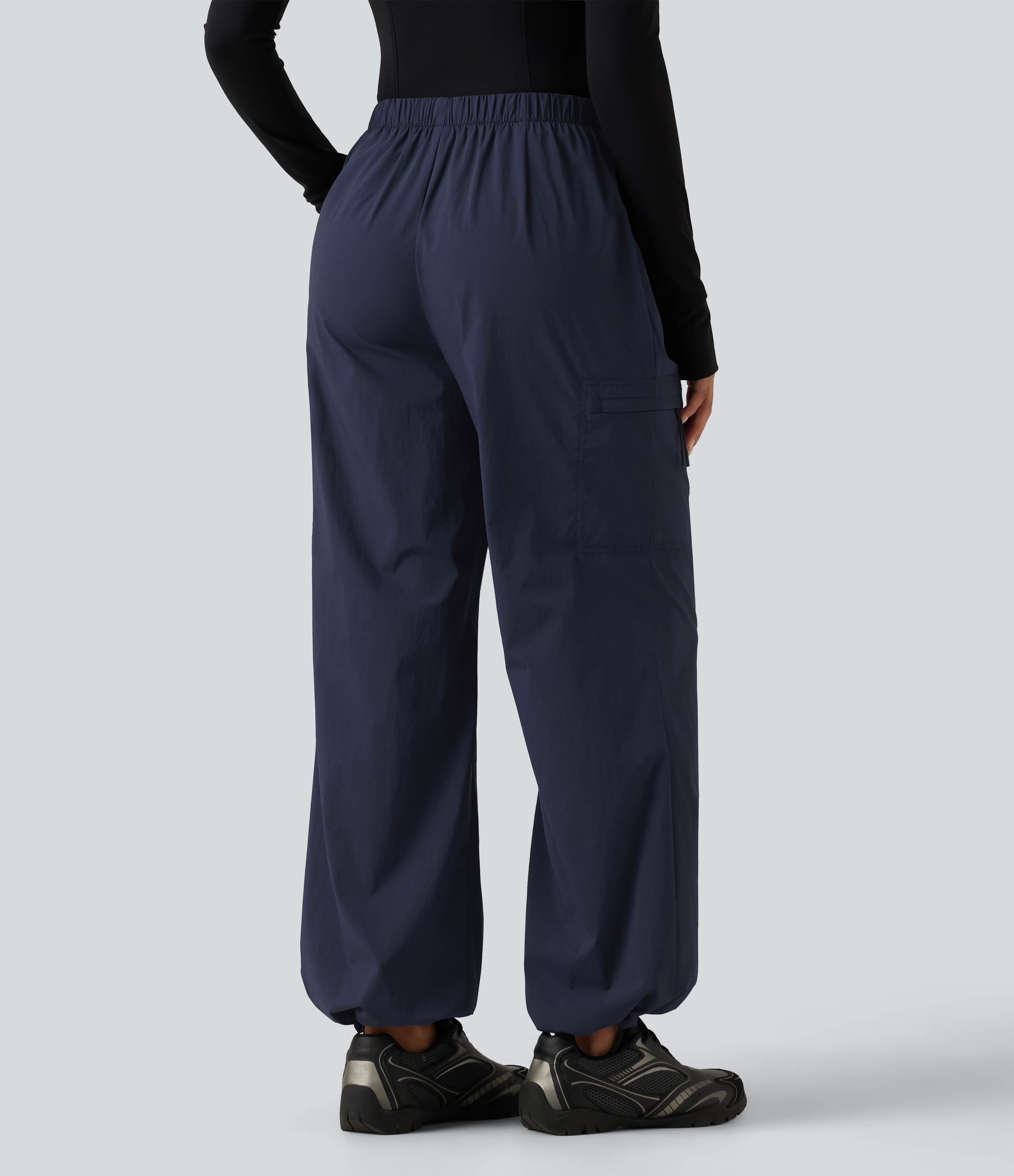 Mid Rise Drawstring Ruched Wide Leg Hiking Pants with Pockets