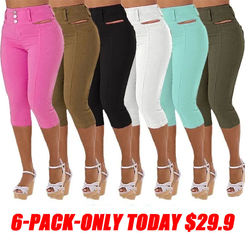 Solid Cut Out Waist Skinny High Waist Capri Jeans