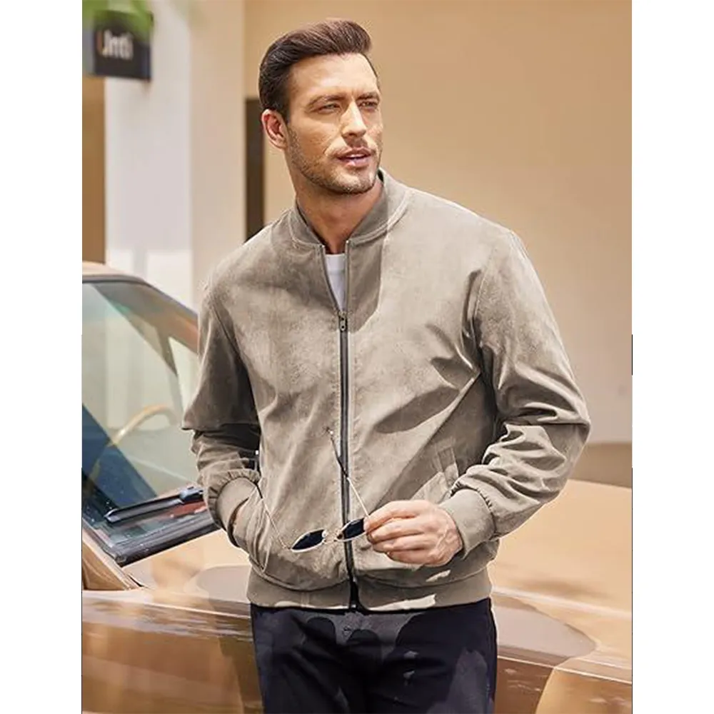 Men’s Classic Thin Casual Jacket: Stretchy Faux Suede (Lightweight, Retro, Soft)