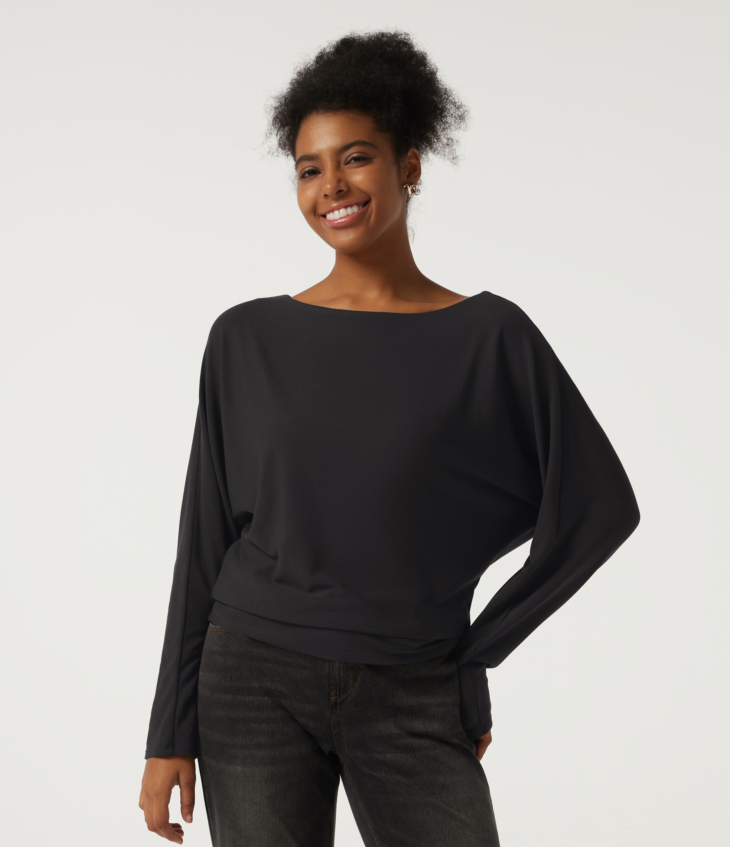 Boat Neck Batwing Long Sleeve Casual Top