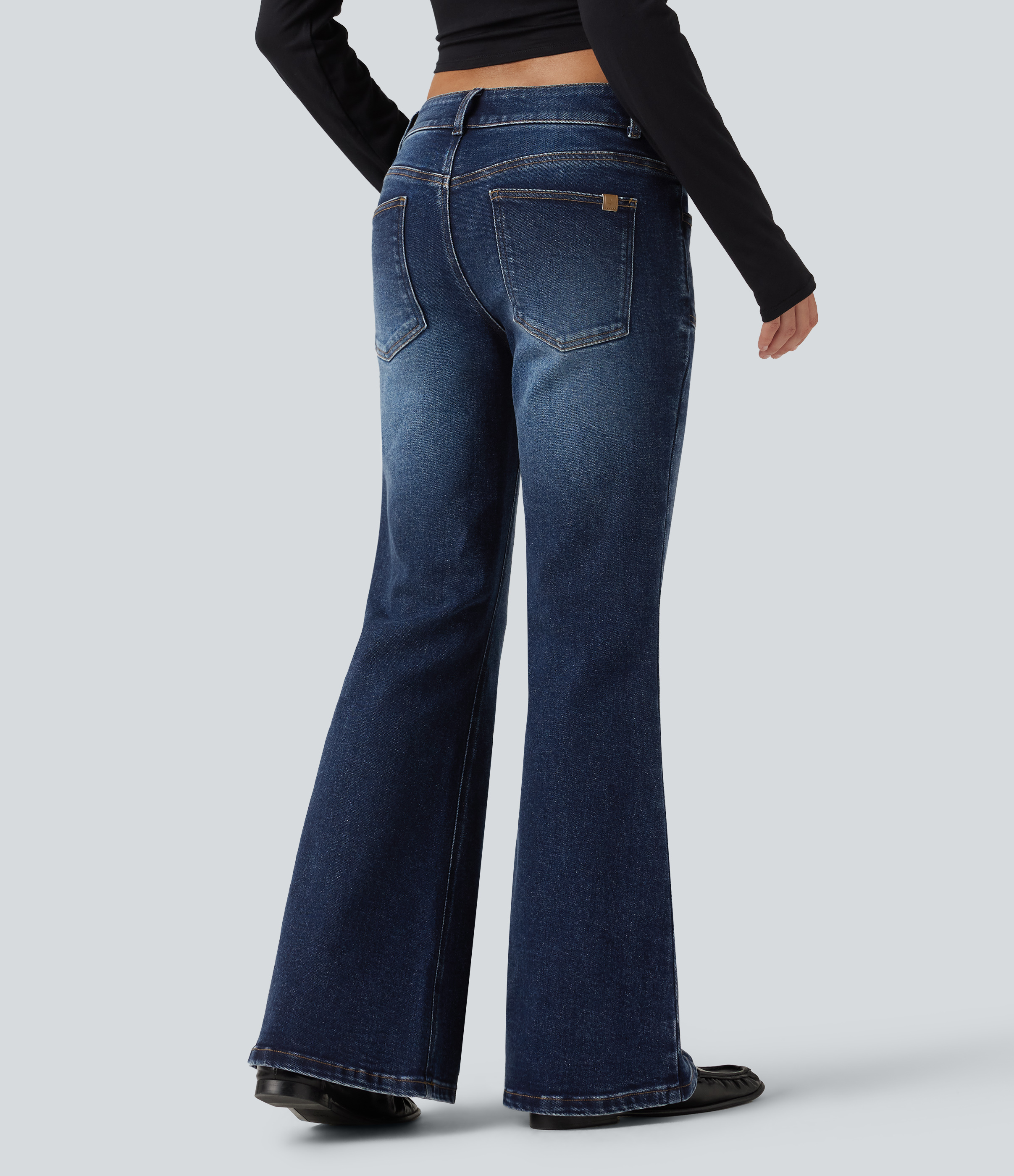 Low Rise Flare Casual Jeans with Pockets