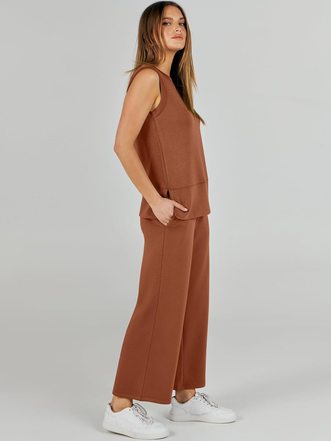 Women's 2 Piece Sets Summer Outfits Sleeveless Wide Leg Tracksuits Casual Sweat Sets Lounge Sweatsuits