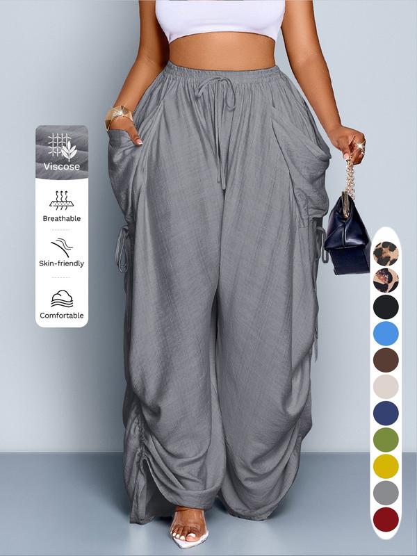 Women's Casual Loose-Fit Wide Leg Pants, Long Plain Design