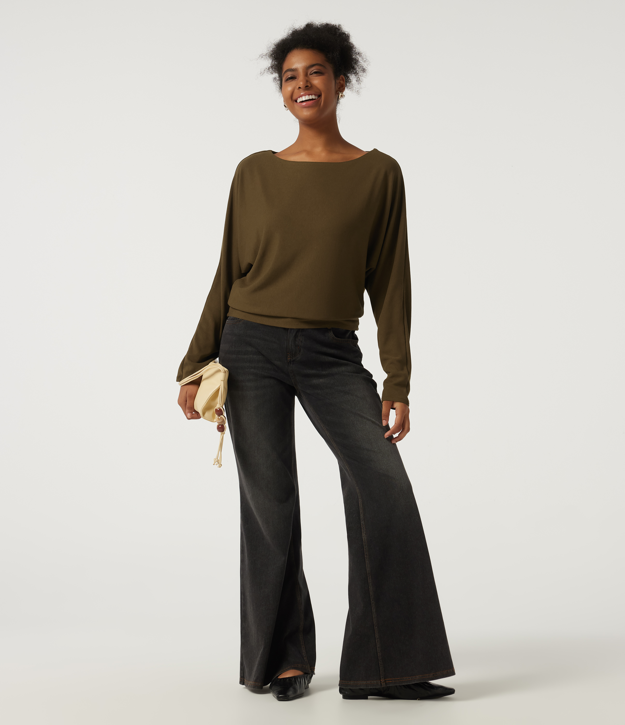 Boat Neck Batwing Long Sleeve Casual Top