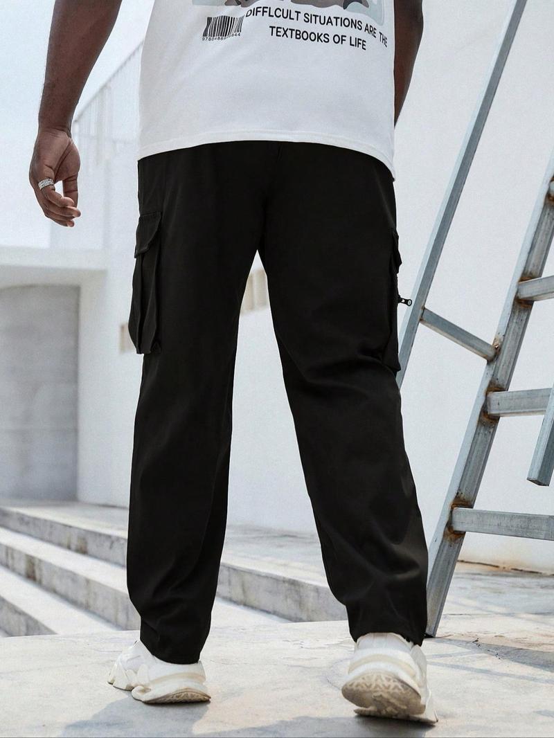 Men's Plus Size Plain Drawstring Waist Cargo Pants
