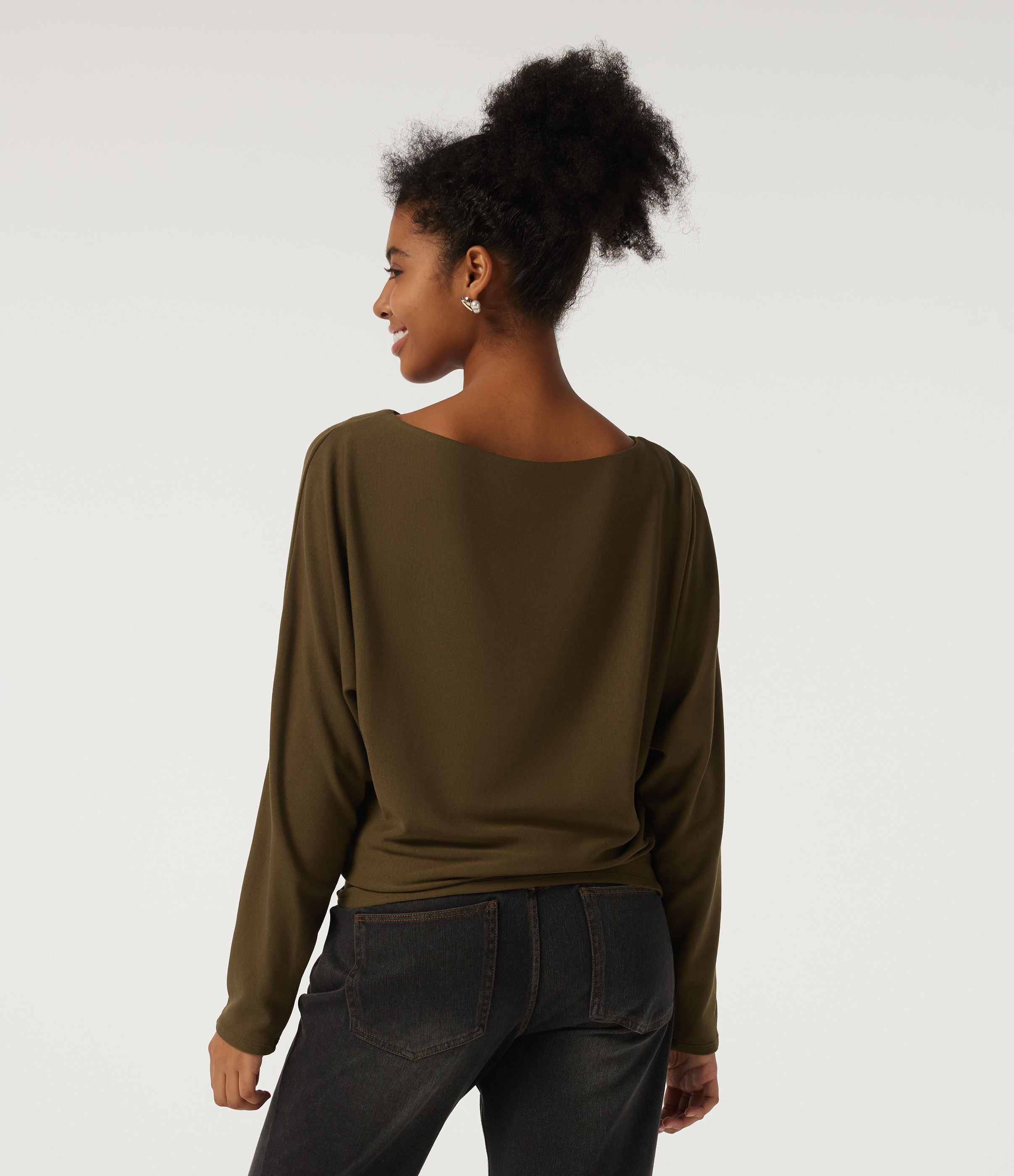 Boat Neck Batwing Long Sleeve Casual Top