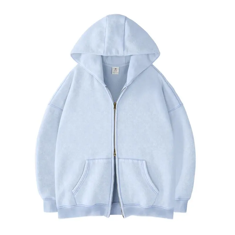 Oversized Acid Wash Hoodies Sweatshirt with Double Zip Up
