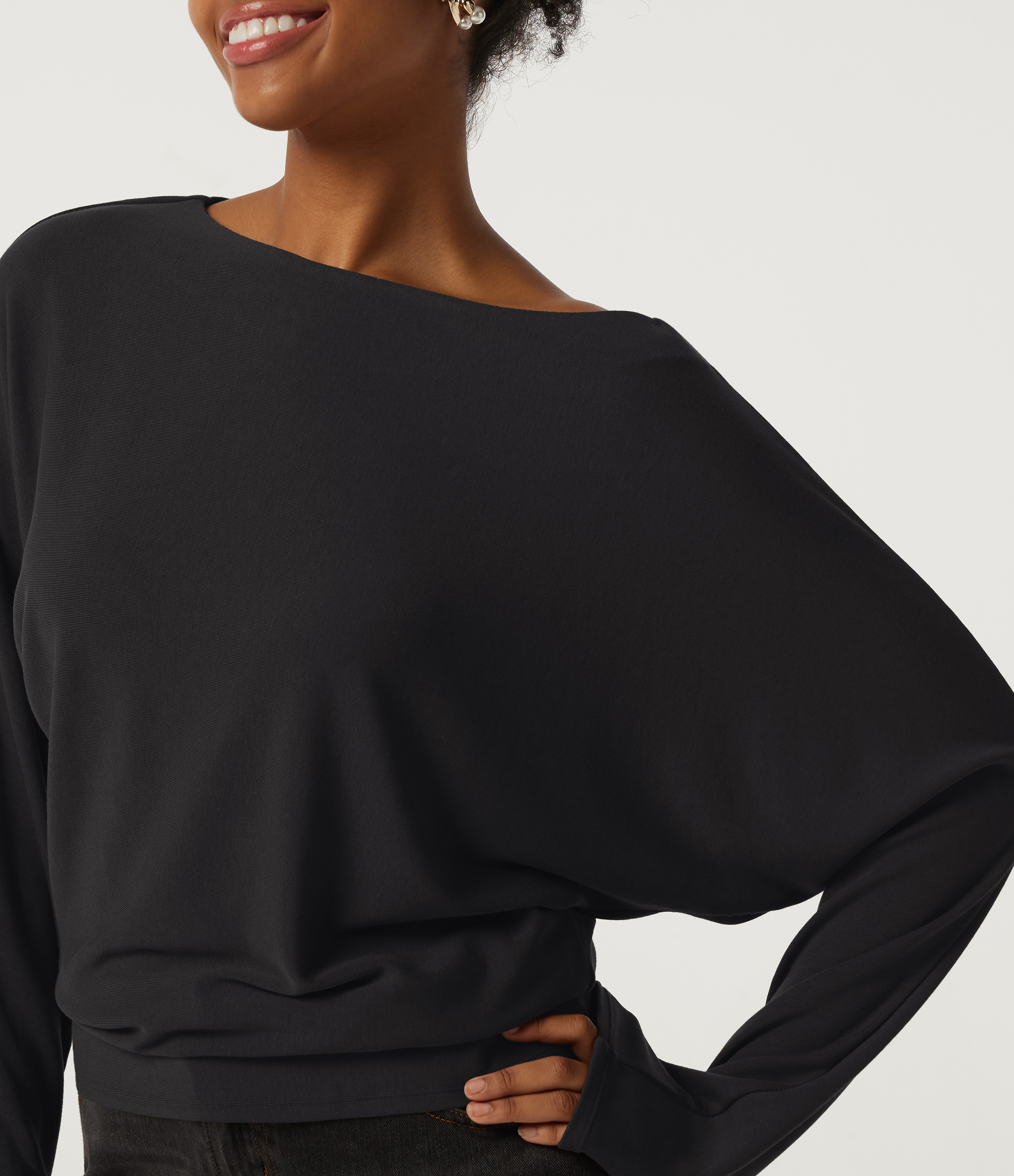 Boat Neck Batwing Long Sleeve Casual Top