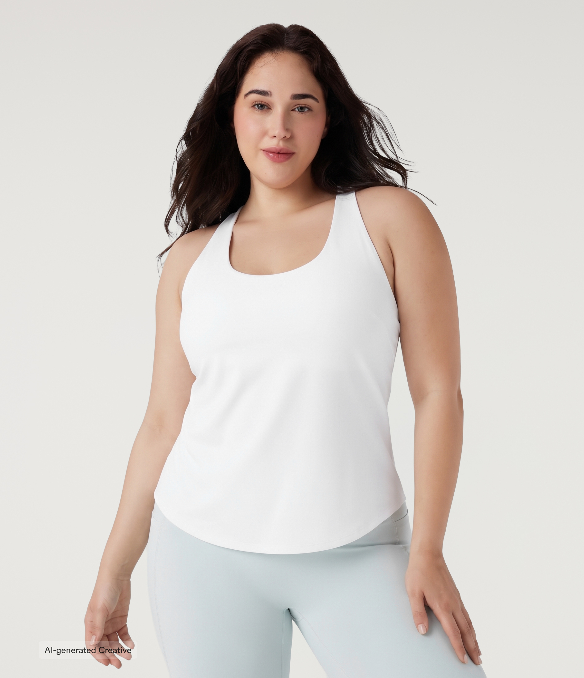 Plus Size U Neck Built-in Bra Curved Hem InstantCool Yoga Tank Top-UPF50+