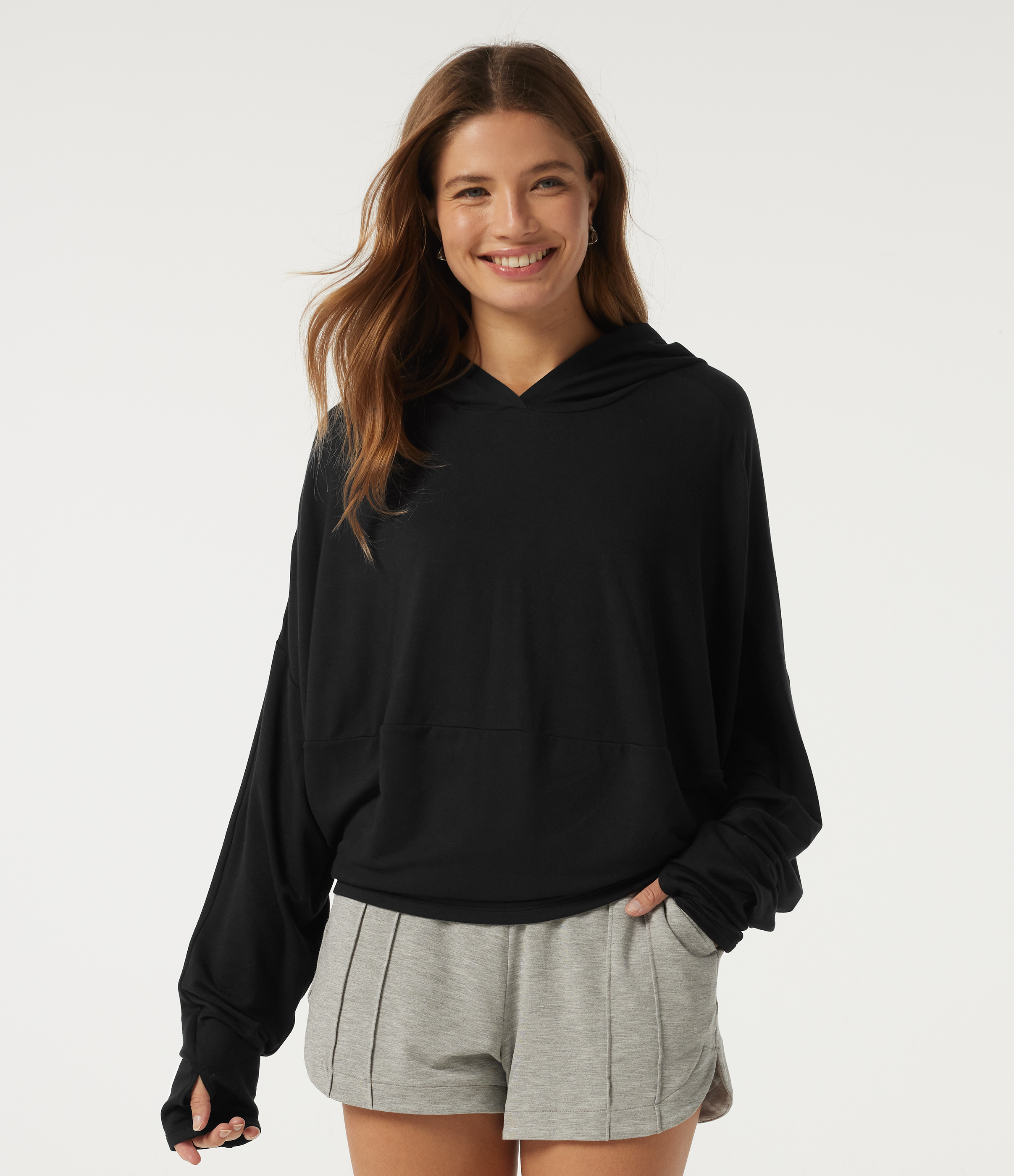 Hooded Long Sleeve Casual Sweatshirt with Thumbholes