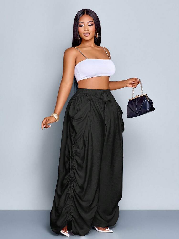 Women's Casual Loose-Fit Wide Leg Pants, Long Plain Design