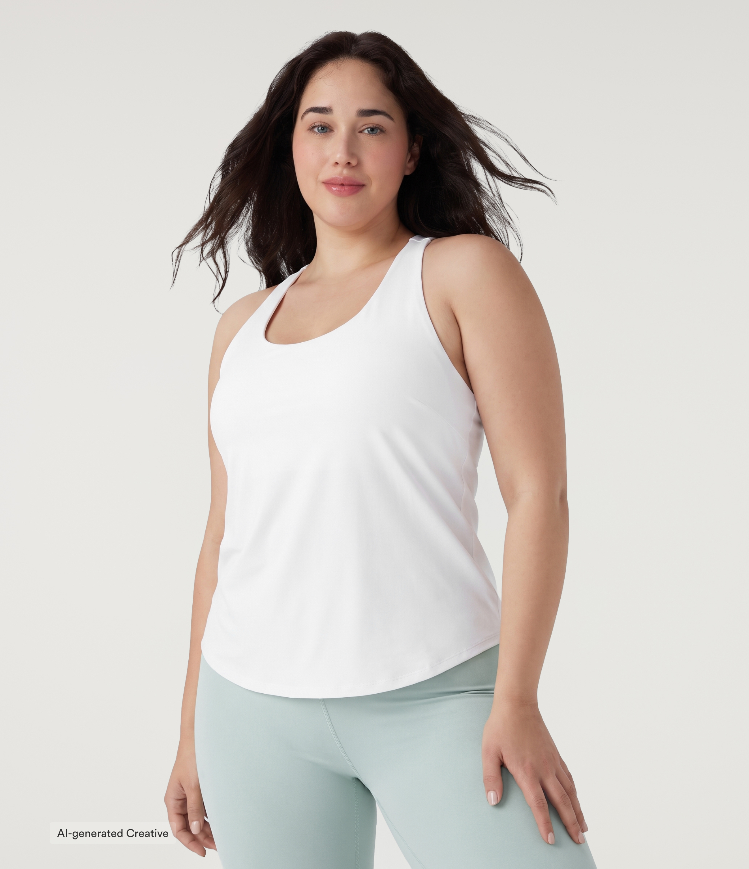 Plus Size U Neck Built-in Bra Curved Hem InstantCool Yoga Tank Top-UPF50+