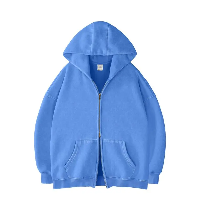 Oversized Acid Wash Hoodies Sweatshirt with Double Zip Up