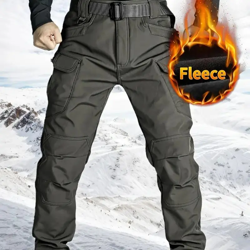 Men’s Soft Shell Tactical Pants: Fleece-Lined, Multi-Pocket, Windproof Warm (Fall/Winter)