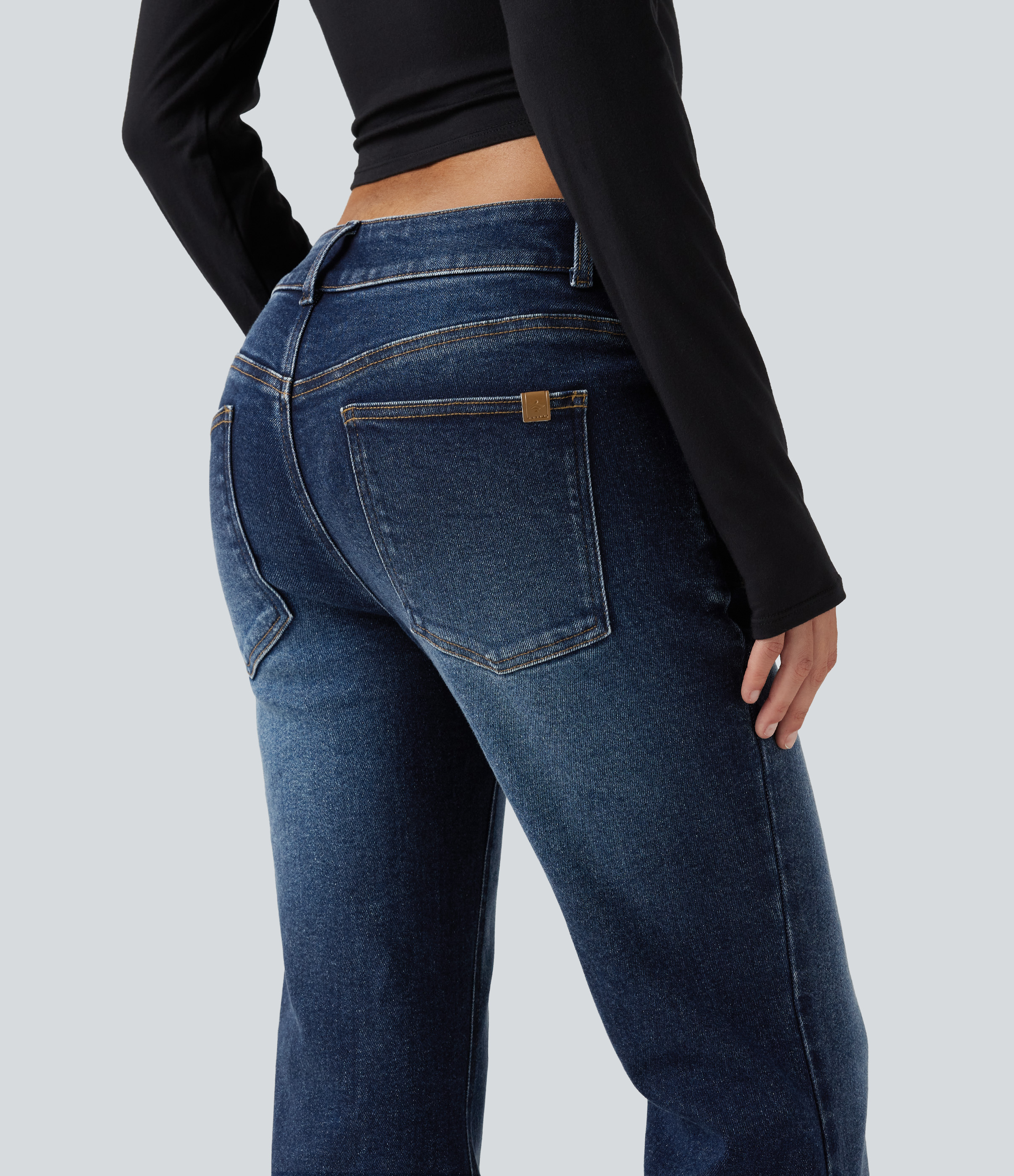 Low Rise Flare Casual Jeans with Pockets