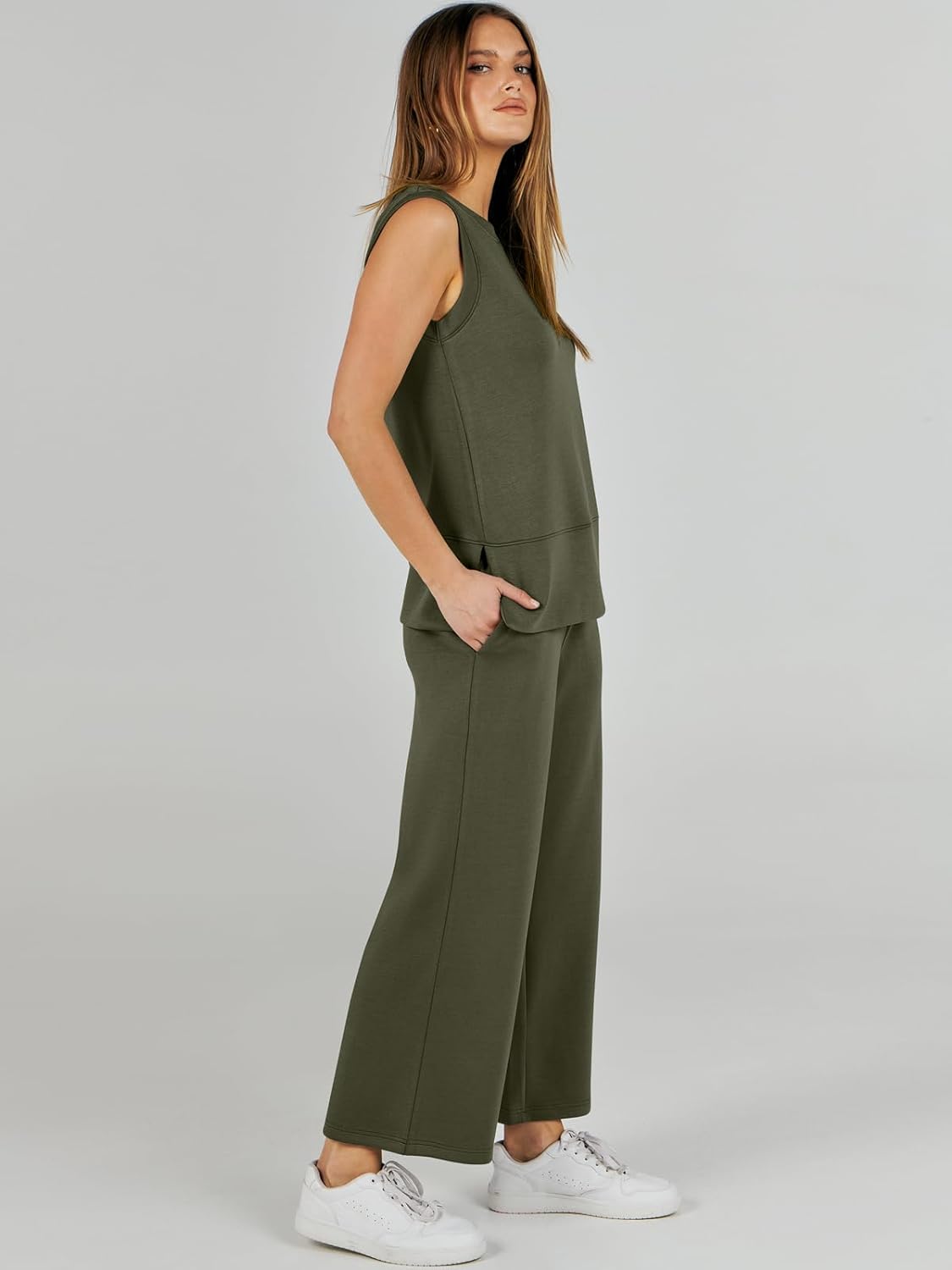 Women's 2 Piece Sets Summer Outfits Sleeveless Wide Leg Tracksuits Casual Sweat Sets Lounge Sweatsuits