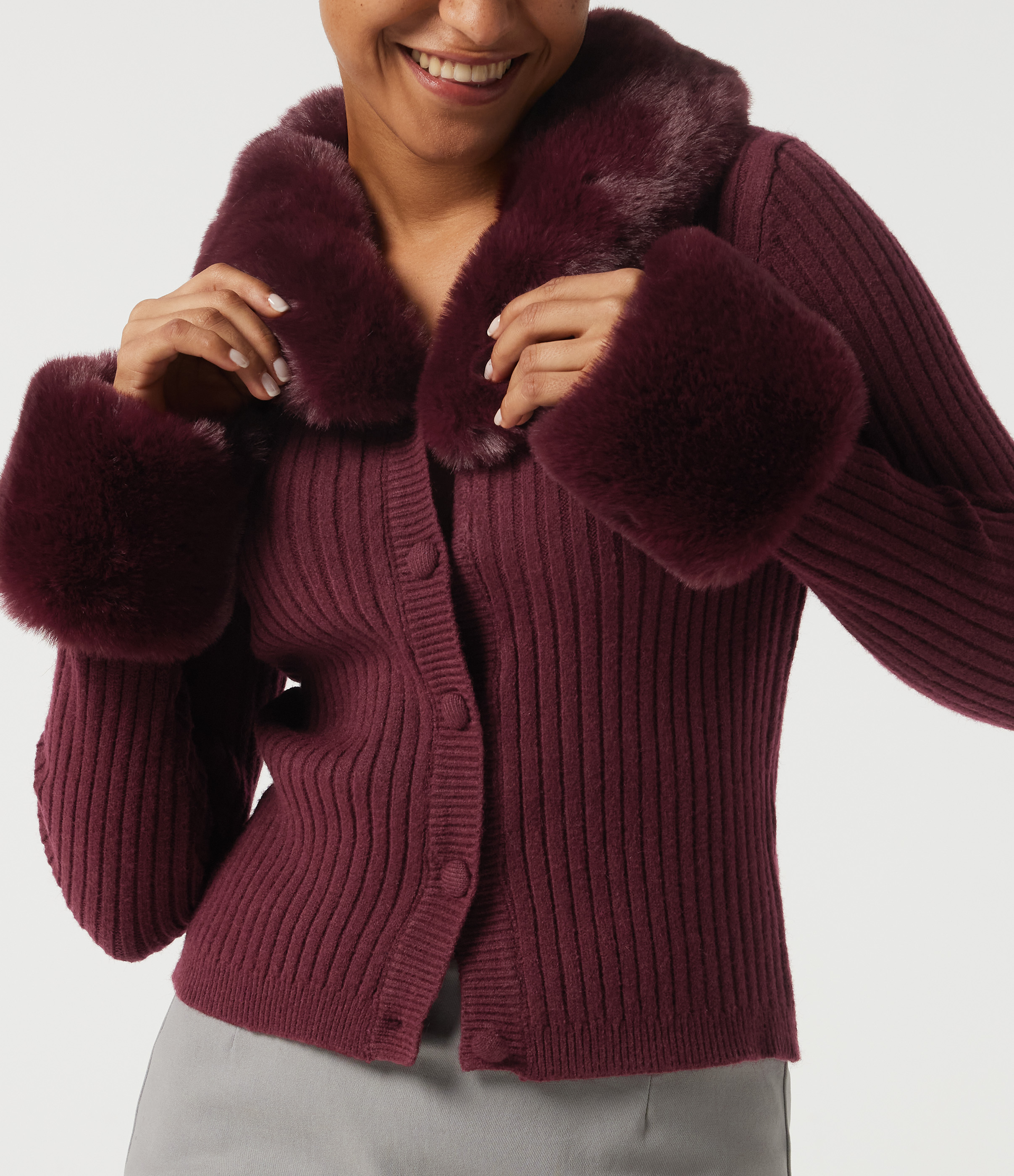Ribbed Knit Round Neck Long Sleeve Casual Cardigan