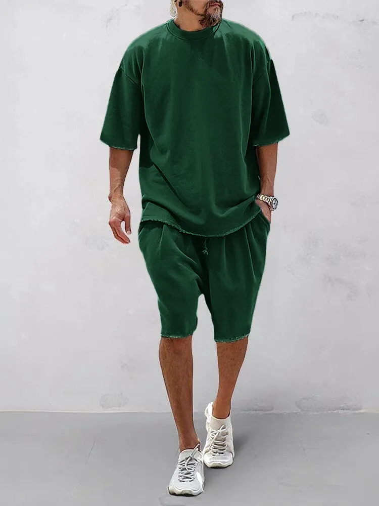 Men's Casual Loose Fit Solid Sports Sets