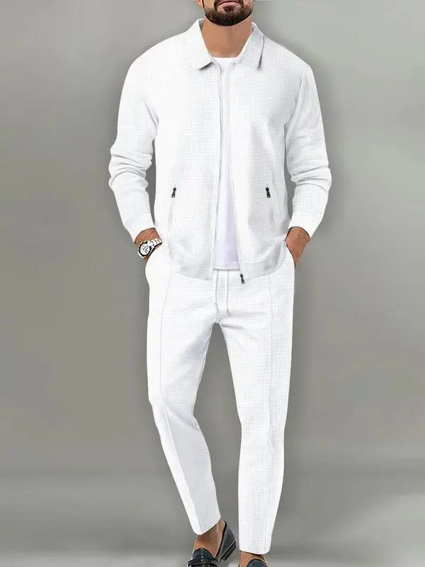 Men’s Zip-Up Tracksuit Set – Sporty 2-Piece Jacket & Pants with Drawstring Waist